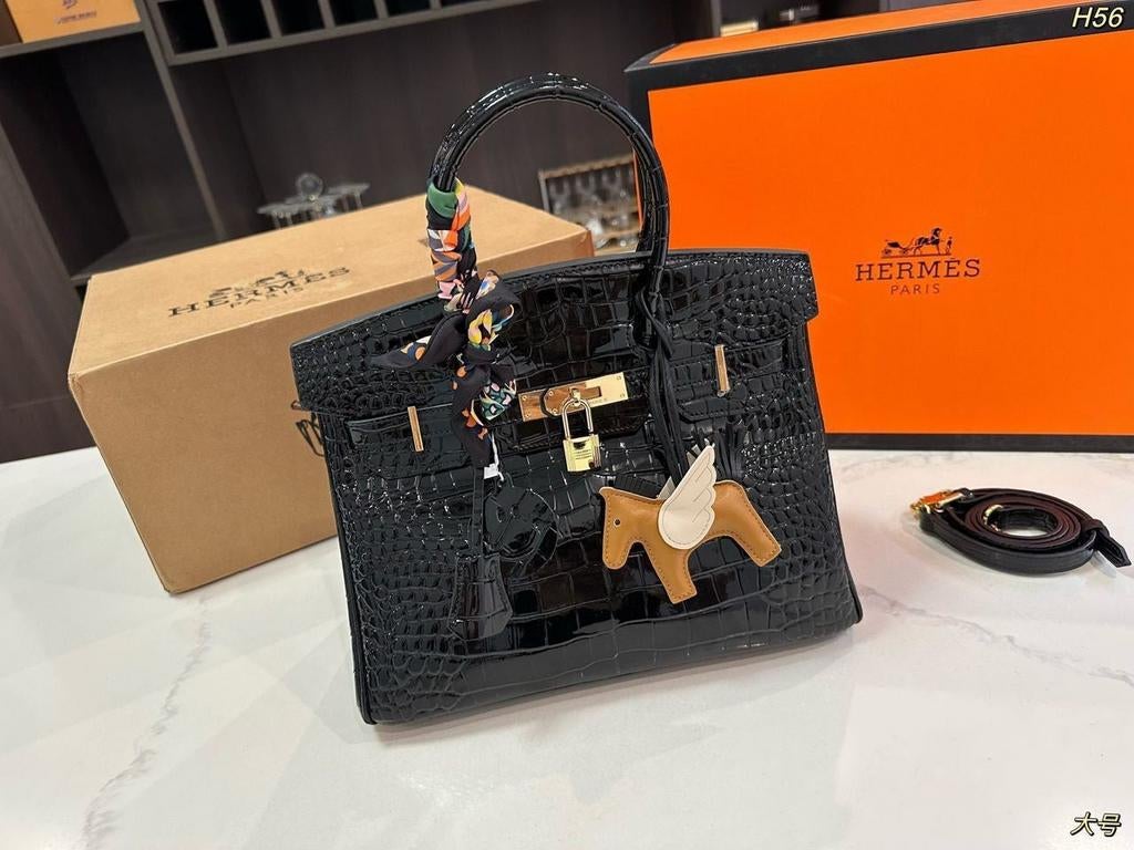 Hermes Birkin Bag High Quality Croco Kalfsleer Zwart Etoupe, Sieraden, Tassen en Uiterlijk, Tassen | Damestassen, Ophalen of Verzenden