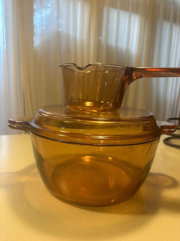 glas dek ovenschaal en sauspan Vision France retro vintage, Ophalen, Zo goed als nieuw, Glas, Overige typen