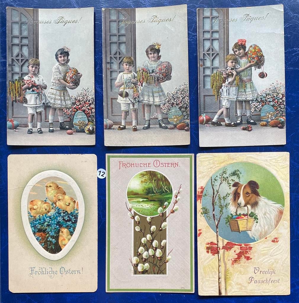 Pasen, 6 oude gepreegde ansichtkaarten antiek 1900-1950, Diversen, Pasen, Gebruikt, Ophalen of Verzenden, X, X