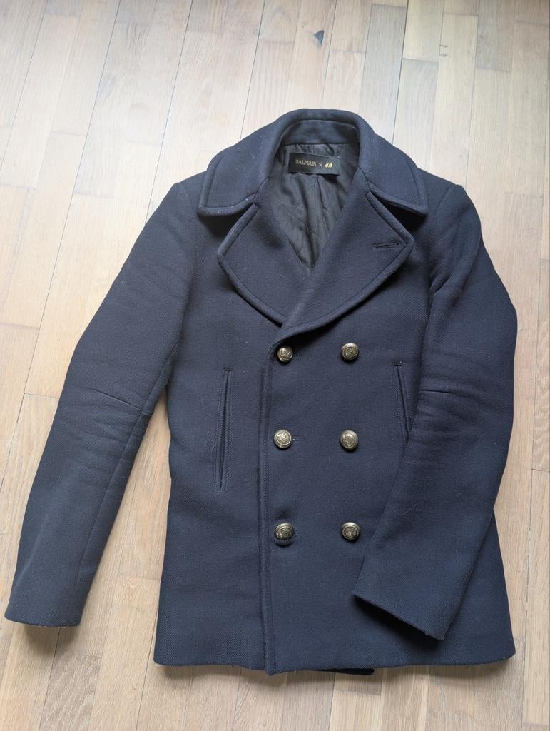 Balmain Paris & H&M Indigo Wollen Jas - Maat M, Balmain, Ophalen of Verzenden, Gedragen, Maat 48/50 (M)
