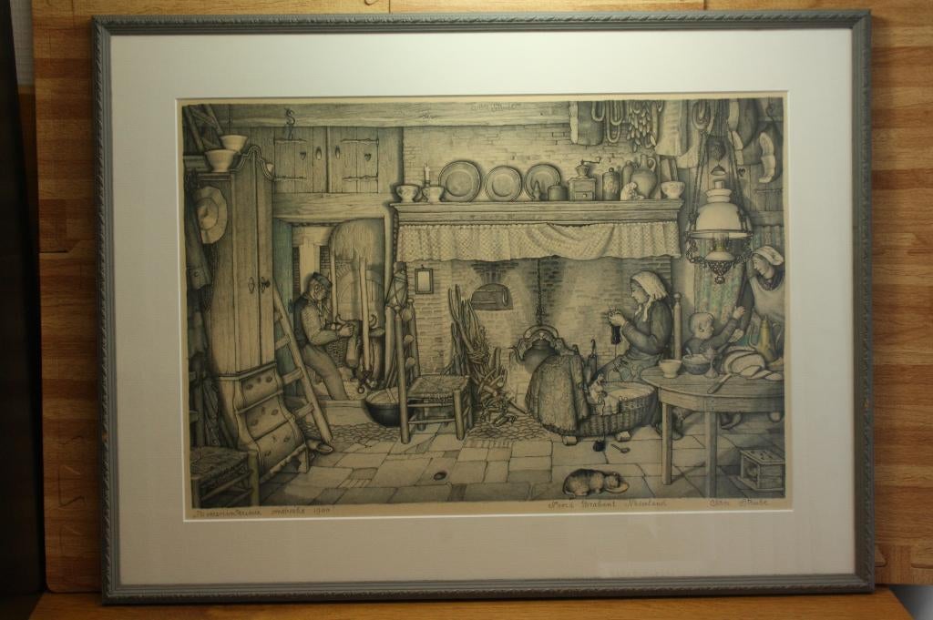 Litho Boereninterieur omstreeks 1900 van Jan Strube, Antiek en Kunst, Ophalen