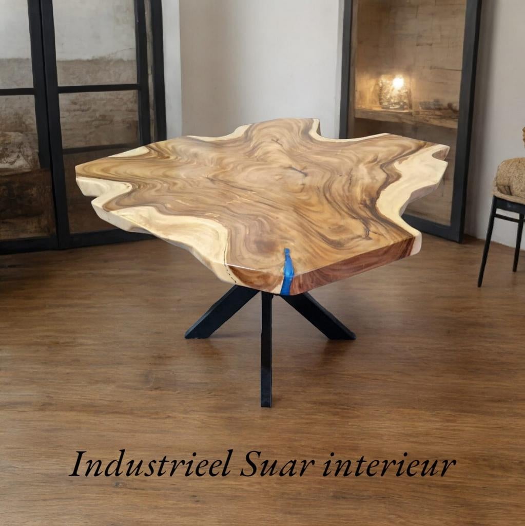 Aanbieding! Industriële suar boomstam eettafel rond 130 cm., Huis en Inrichting, Tafels | Eettafels, Industrieel suar interieur