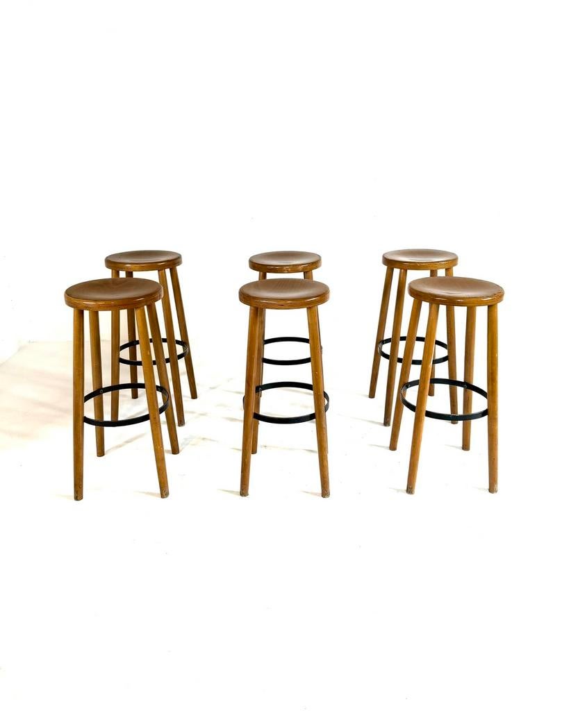 Set van 6 vintage barkrukken ‘60, 5 krukken of meer, Met voetsteun, 60 tot 90 cm, Ophalen of Verzenden