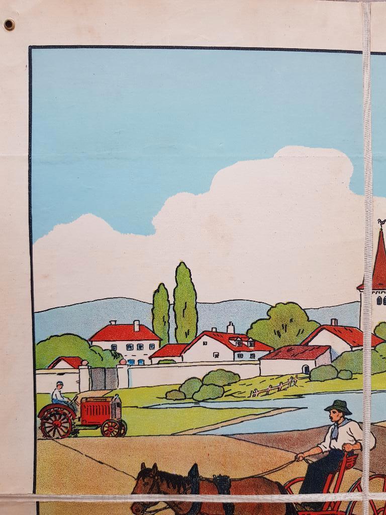 Hooi oogsten oude schoolplaat uit Frankrijk litho op canvas., Ophalen of Verzenden
