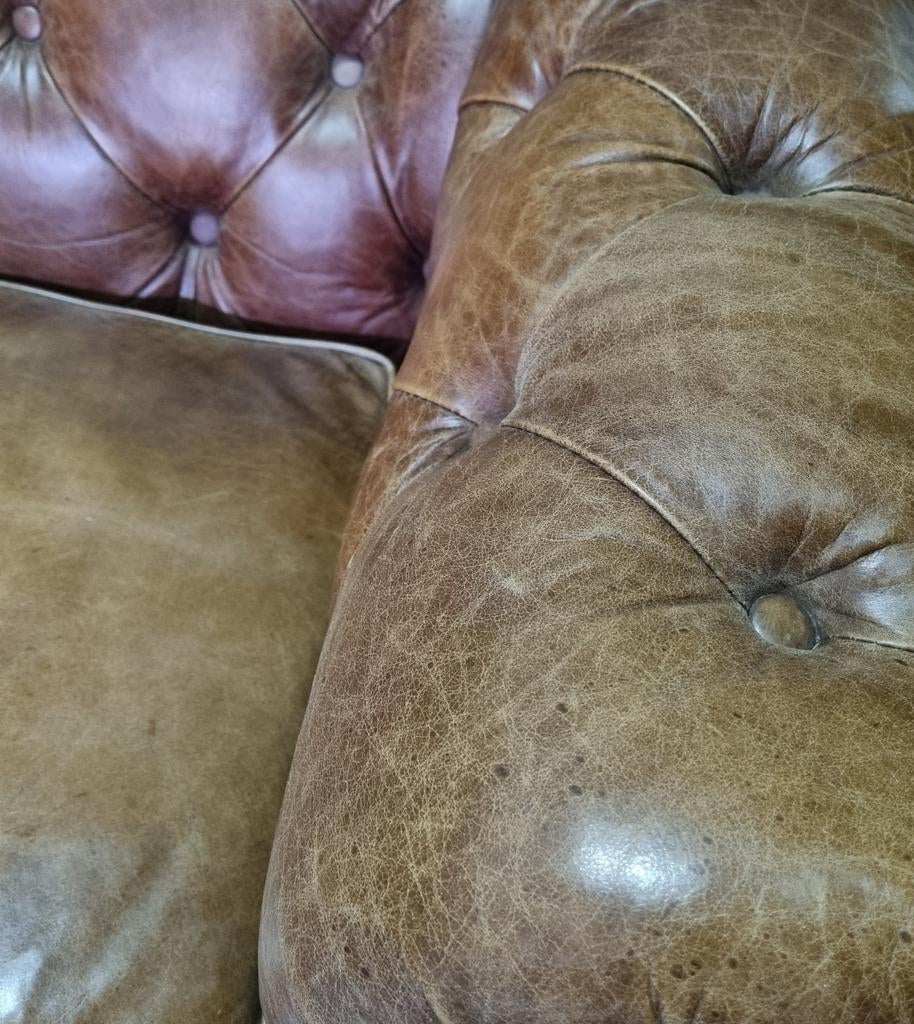 Cognac leren Chesterfield bank + BEZORGING GRATIS, Huis en Inrichting, Gebruikt, Onbekend, Driepersoons, 75 tot 100 cm