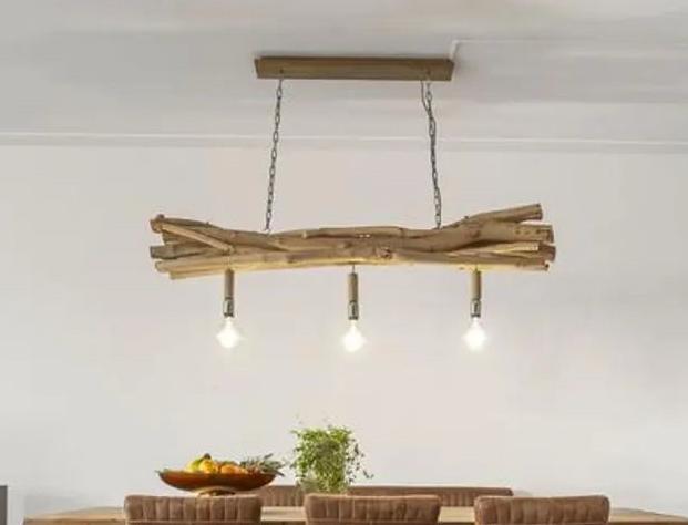Houten plafondlamp hanglamp, Ophalen, Zo goed als nieuw