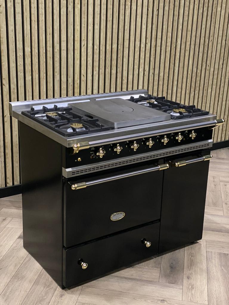 Luxe Lacanche Fornuis Zwart Gas + Messing + Warmhoudkast, Grill, Ophalen of Verzenden, Zo goed als nieuw, Vrijstaand