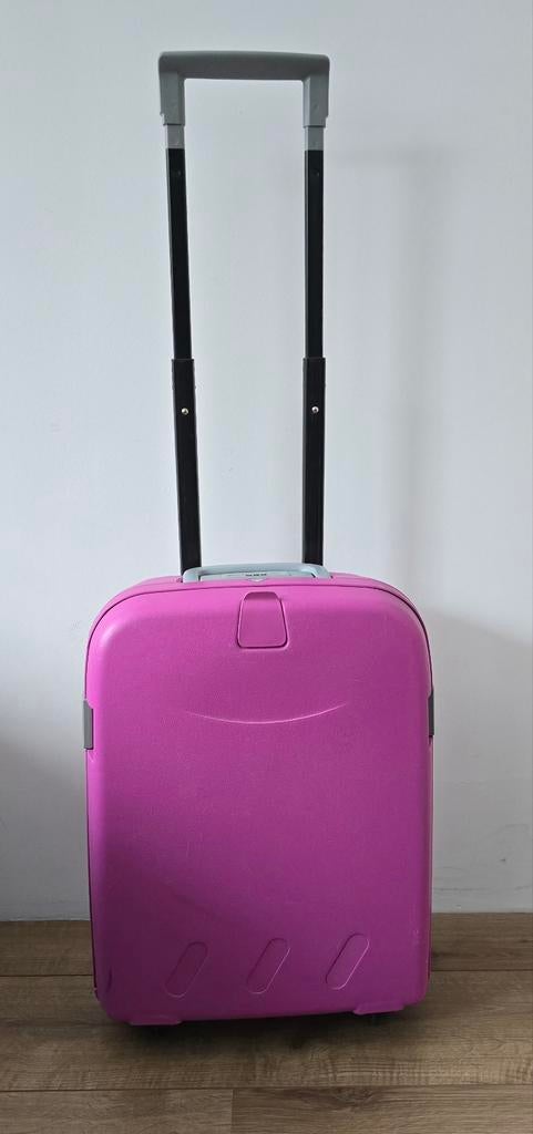 Roze trolley met uitschuifbare handgreep, Wieltjes, Gebruikt, Hard kunststof, Minder dan 50 cm