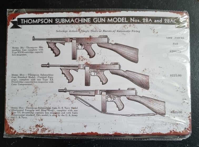 Metalen bord vintage-look thompson machinegeweer, Ophalen of Verzenden, Landmacht, Nederland, Overige typen