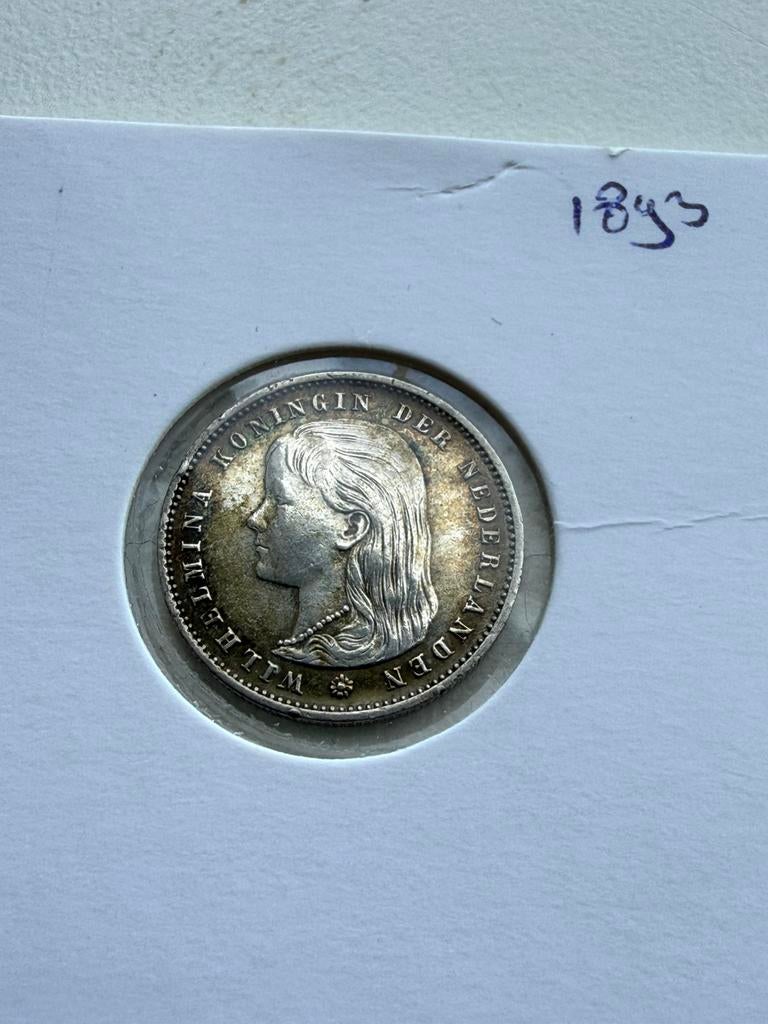 Kwartje 1893 Wilhelmina, Zilver, 25 cent, Ophalen of Verzenden, Koningin Wilhelmina