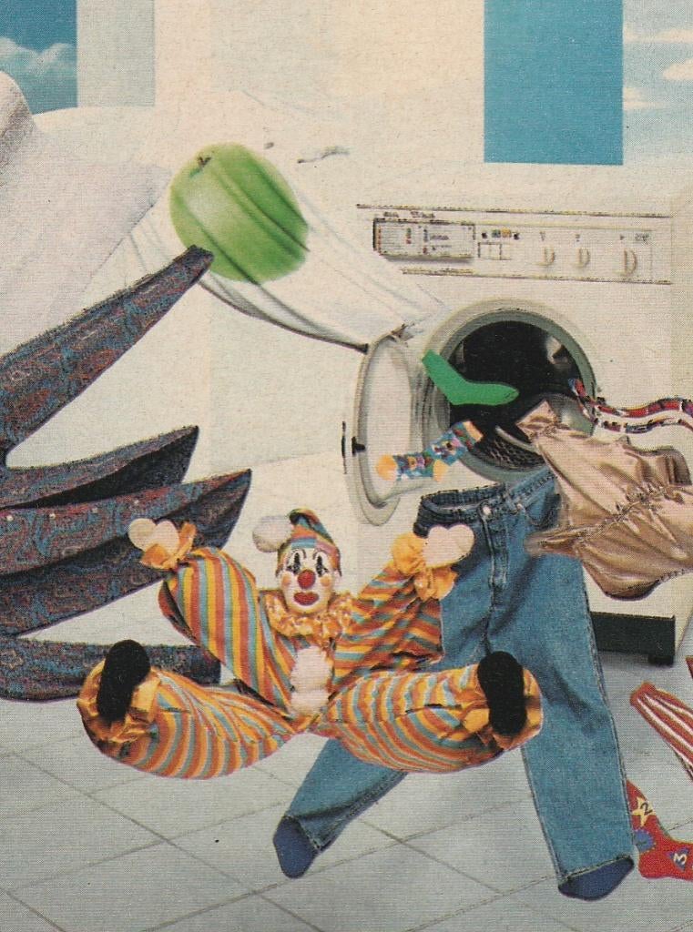 Retro reclame 1988 Philips wasmachine clown in de trommel, Verzamelen, Retro, Verzenden, Overige typen