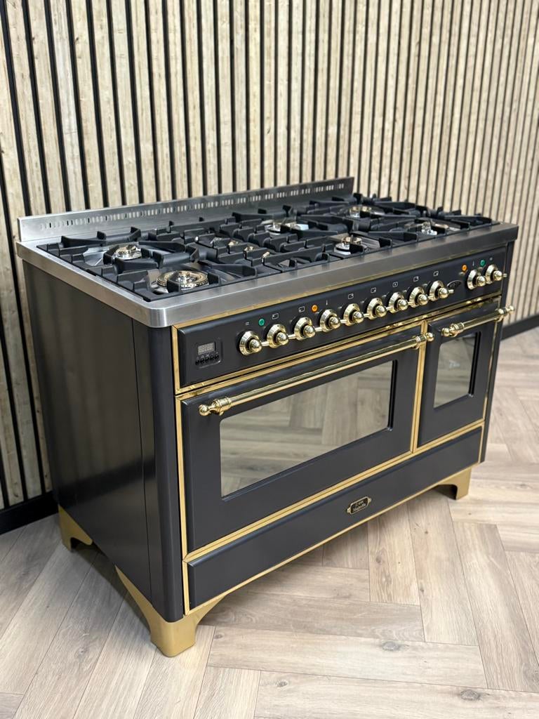 Prachtige Boretti Majestic 120cm Goud Messing + Visbrander, Witgoed en Apparatuur, Fornuizen, Warmhoudplaat, 60 cm of meer, Ophalen of Verzenden