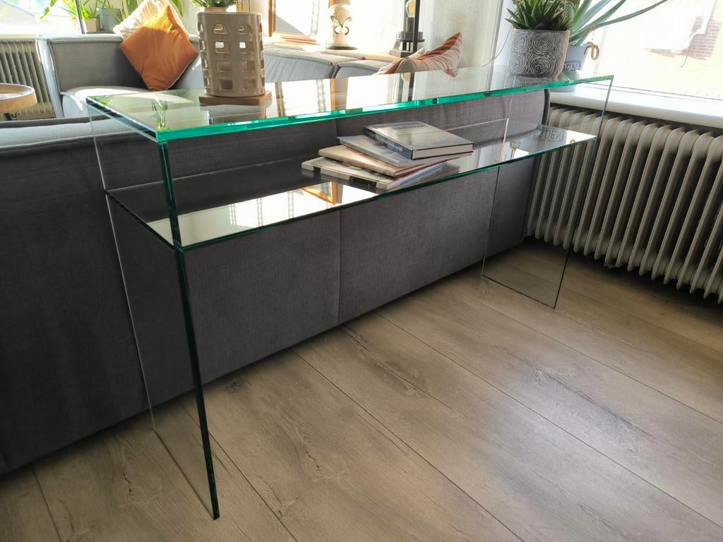 Glazen sidetable Helderr, 125/75/30cm, Huis en Inrichting, Tafels | Sidetables, Ophalen, 100 tot 150 cm, Zo goed als nieuw, 25 tot 50 cm