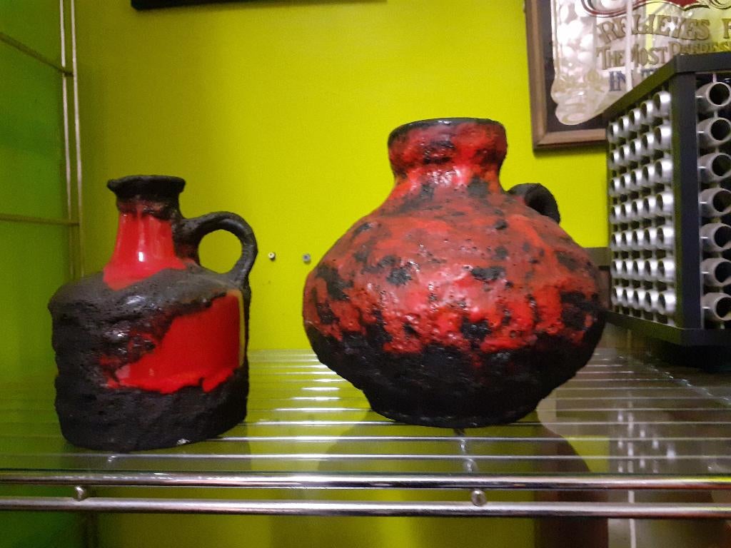 Fat lava Roth design rood jaren 70 retro vaas met oor, Gebruikt, Roth, Aardewerk of Porselein, ?