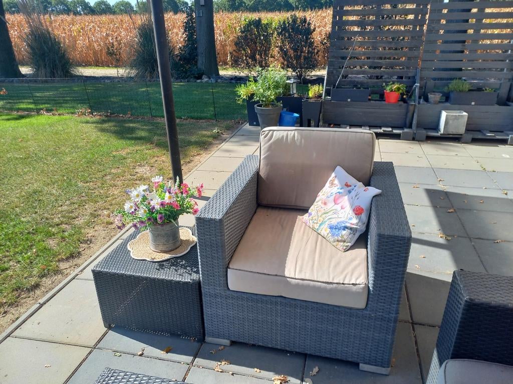 2 mooie club seats loungestoelen met hocker en kussens, Gebruikt, Hocker, Loungeset, Wicker