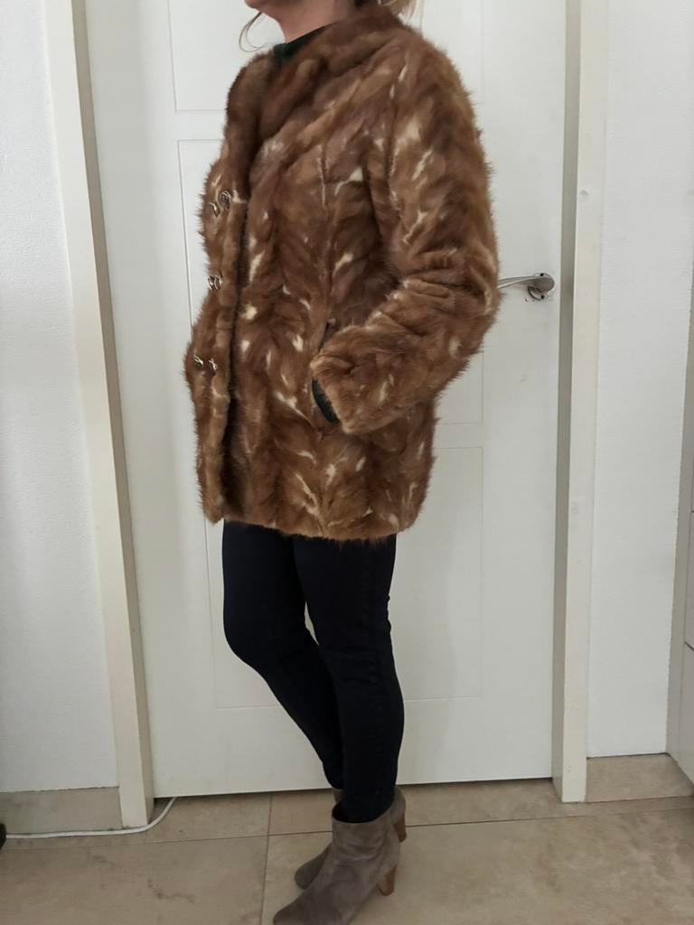 Vintage bontjas kort model maat 38 / M, Kleding | Dames, Jassen | Winter, Ophalen, Zo goed als nieuw, Maat 38/40 (M), Bruin