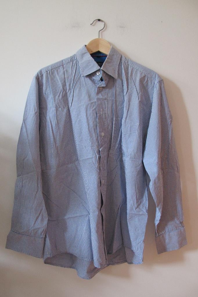 blauw-wit geruit herenoverhemd L, Blauw, Ophalen of Verzenden, Halswijdte 41/42 (L), John Cabot