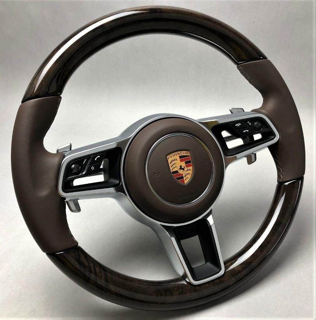 Porsche stuur bruin leer hout compleet upgrade espresso, Auto diversen, Tuning en Styling, Ophalen of Verzenden