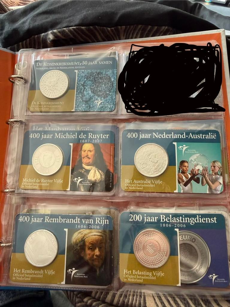 5 zilveren 5 euro munten in coincard, Ophalen of Verzenden, Nederland, Munten