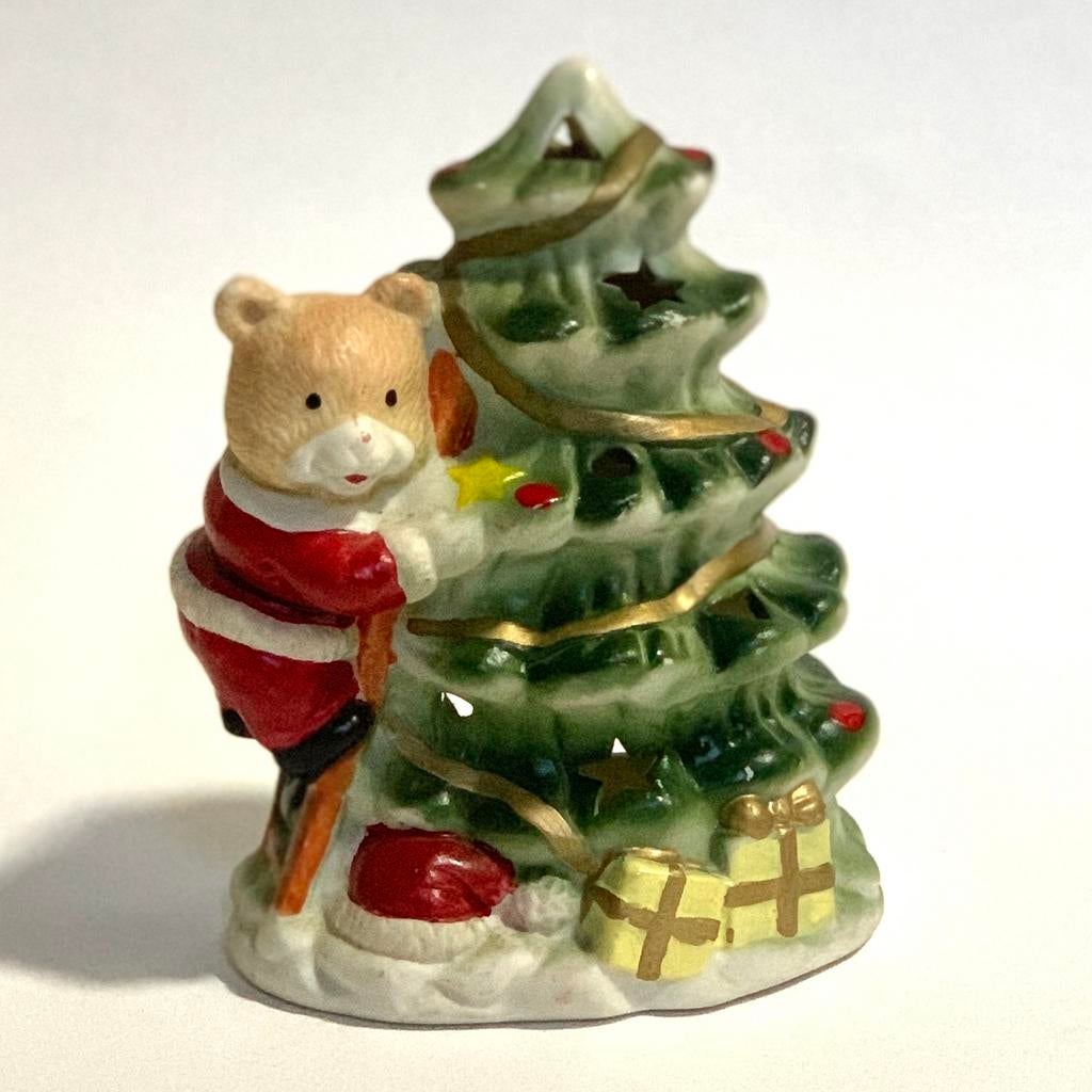 Keramische Kerstboom sfeerlicht met teddybeer ornament 13cm
