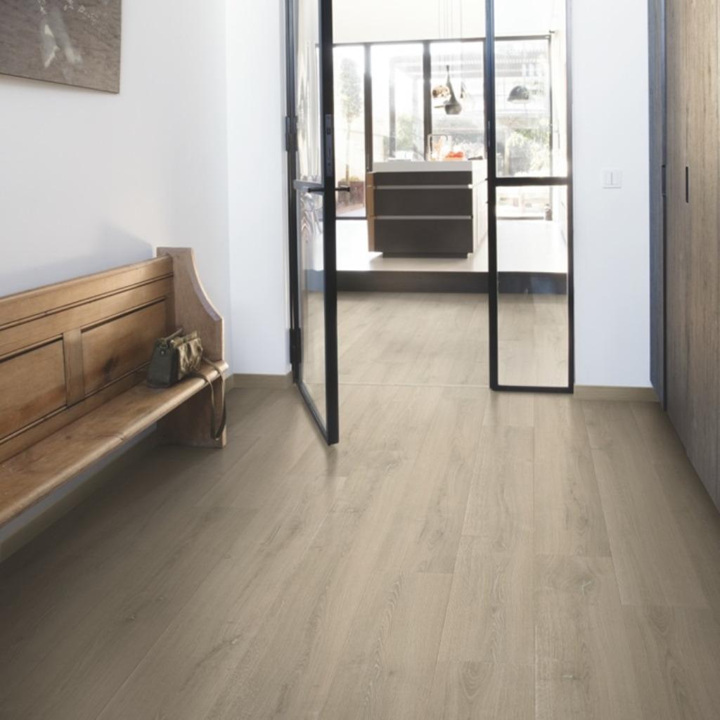 Pvc click Blond Eik Natuur 5mm dik integreerde ondervloer, Bruin, 75 m² of meer, Nieuw, Ophalen of Verzenden
