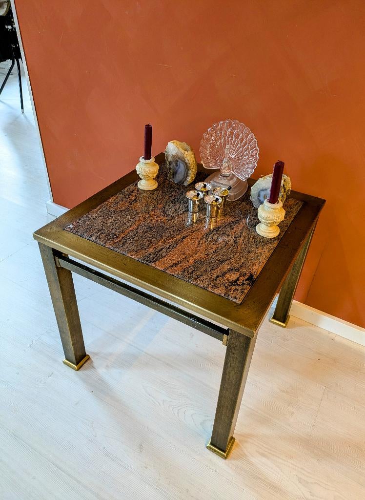 Vintage Tafel Marmer Graniet, 45 tot 60 cm, Minder dan 55 cm, Metaal of Aluminium, Vierkant