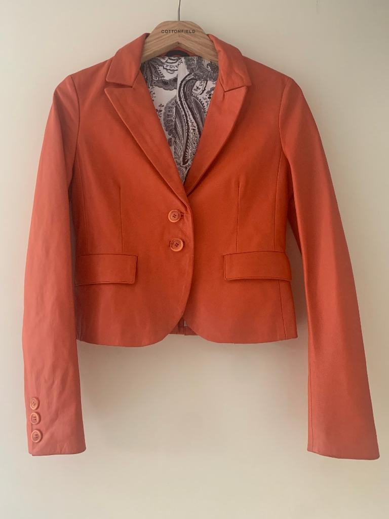 Oranje leer jas, Ophalen of Verzenden, Zo goed als nieuw, Maat 34 (XS) of kleiner, Oranje