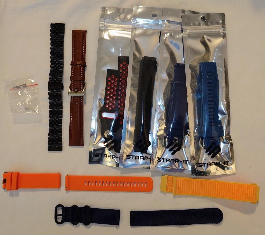 9x 20mm horlogebandjes (niet of nauwelijks gebruikt), Zwart, Garmin, Ophalen of Verzenden, Zo goed als nieuw