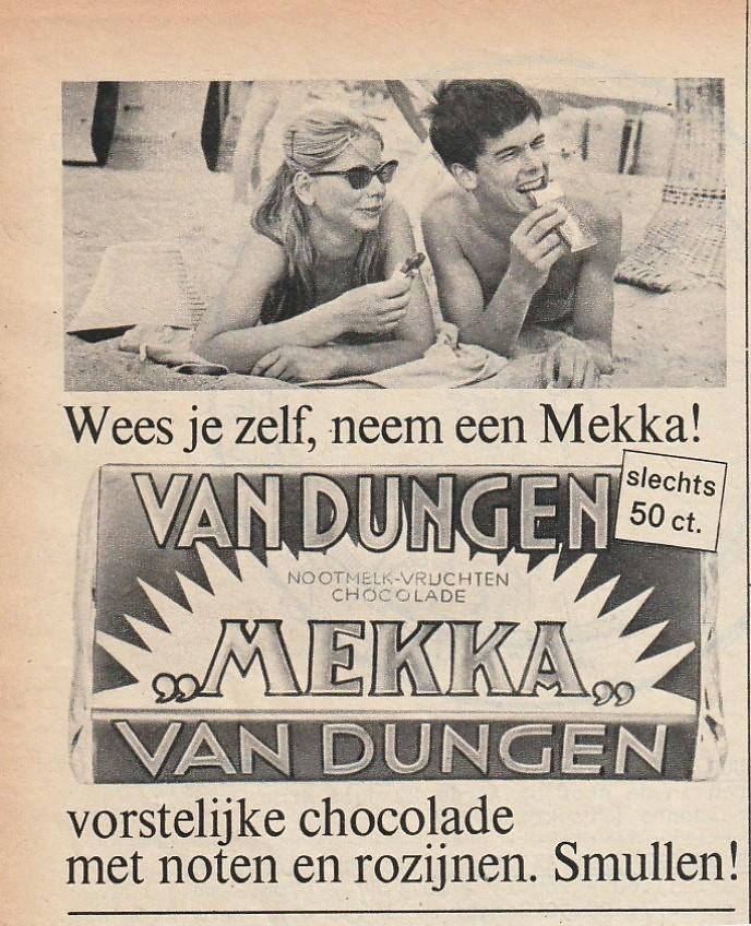 Retro reclame 1962 Van Dungen Mekka chocola verliefd strand, Verzamelen, Retro, Verzenden, Overige typen