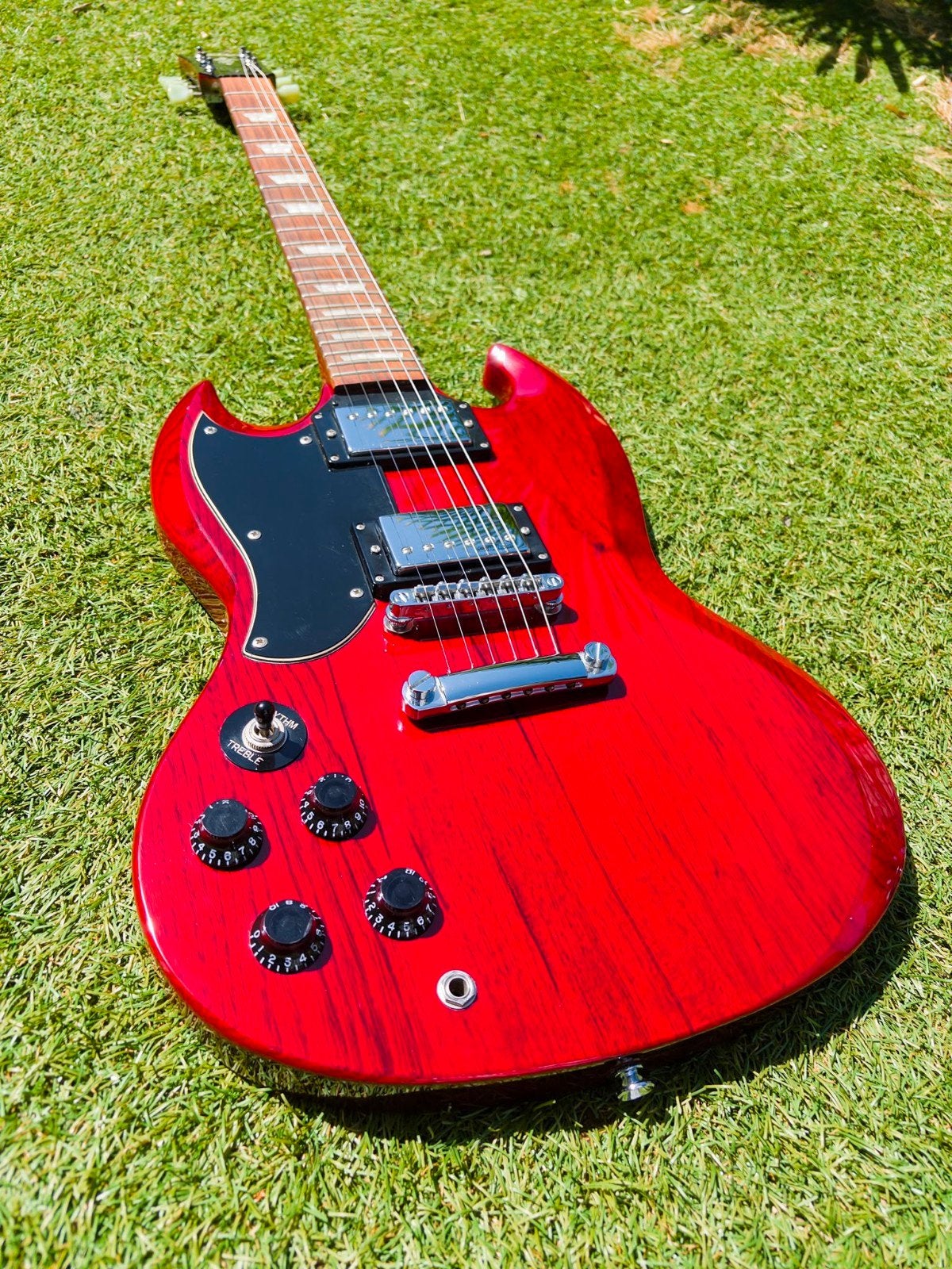 Linkshandige Vintage  elektrische gitaar - Rood, Muziek en Instrumenten, Ophalen of Verzenden, Solid body, Overige merken