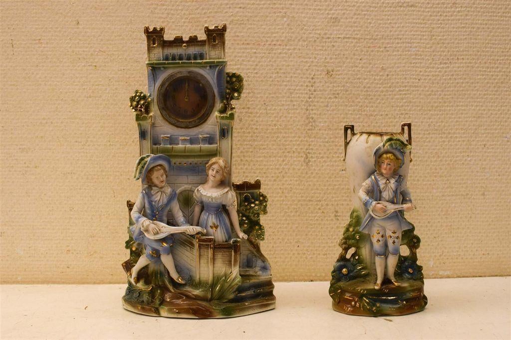 Porseleinen Klok met vaasje 45181, Ophalen of Verzenden, Gebruikt, Wandklok