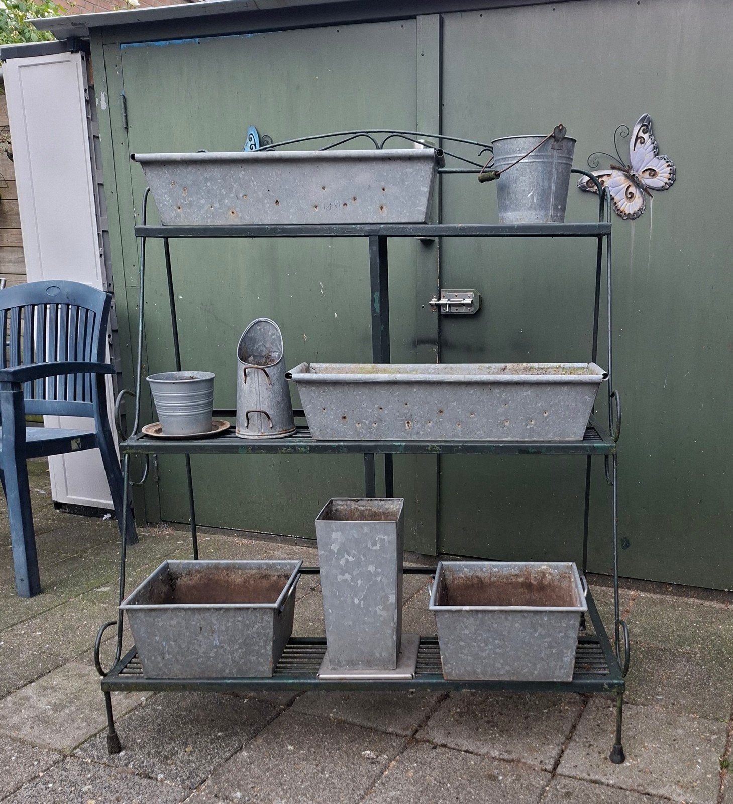 Metalen plantenrek met 3 etages - Tuin of Balkon, Tuin en Terras, Bloembakken en Plantenbakken, Ophalen, Gebruikt, Balkon, Metaal