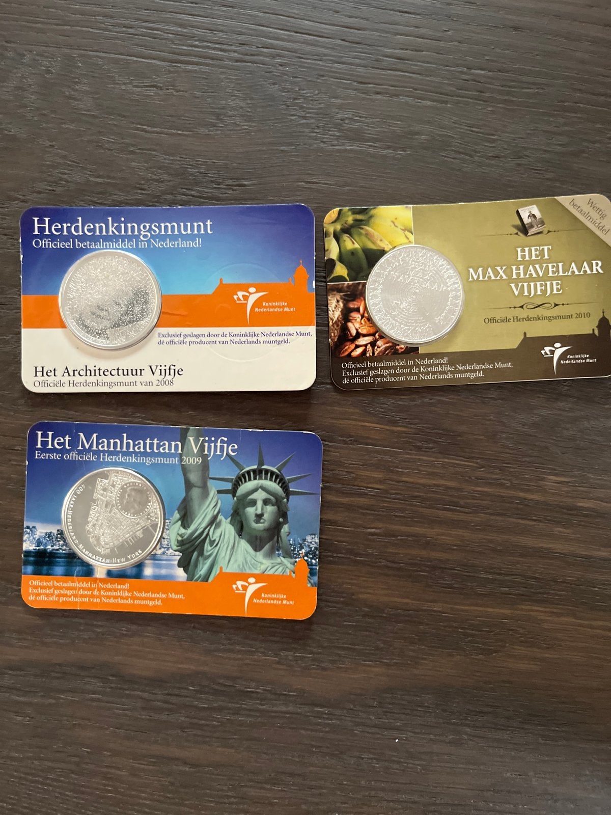 Set van 3 Herdenkingsvijfjes: Architectuur, Max Havelaar, Ma, Postzegels en Munten, Munten | Nederland, Ophalen, Koningin Beatrix