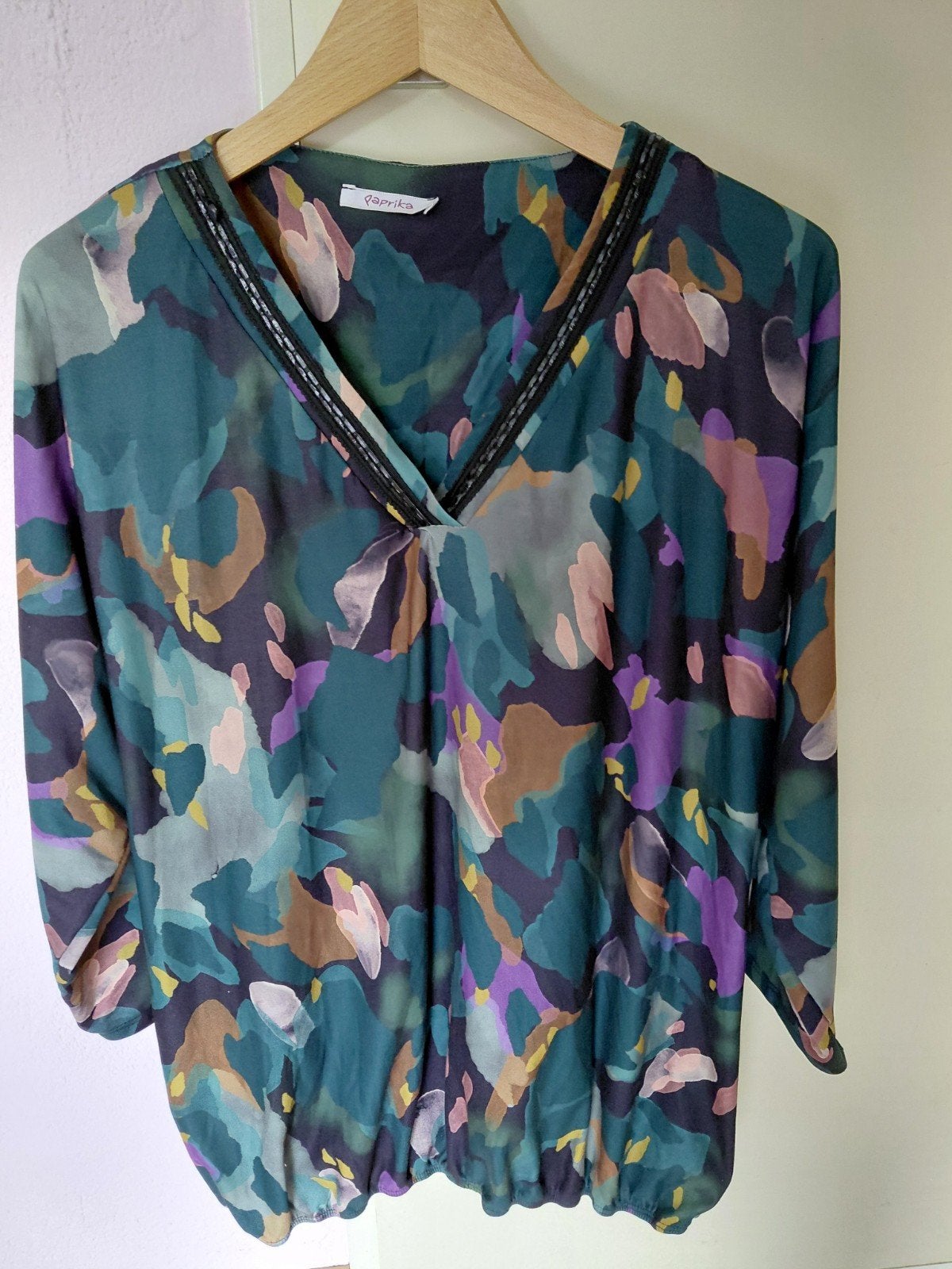 Paprika blouse top met print groen tinten maat 48/50, Kleding | Dames, Meerkleurig, Blouse of Tuniek, Ophalen of Verzenden, Zo goed als nieuw