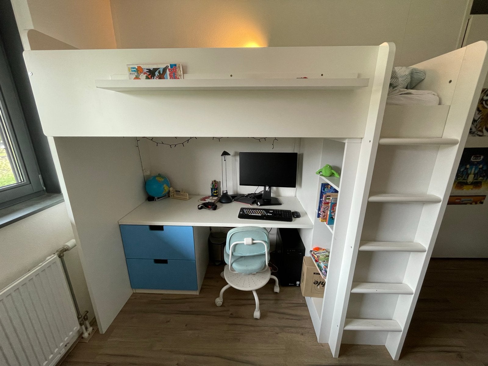 IKEA Hoogslaper met Bureau en Kast - Zonder Matras, Ophalen, Gebruikt, Eenpersoons, 200 cm
