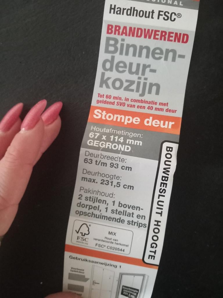 2x Nieuw Brandwerend Hardhouten Binnendeurkozijn 67x114mm, Doe-het-zelf en Verbouw, Deuren en Horren, Ophalen of Verzenden, Nieuw