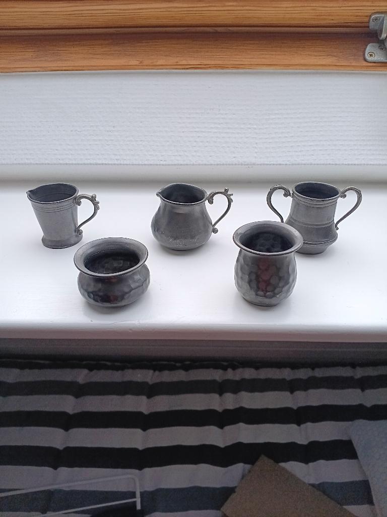 5 tinnen kannetjes voor letterbak, Ophalen of Verzenden