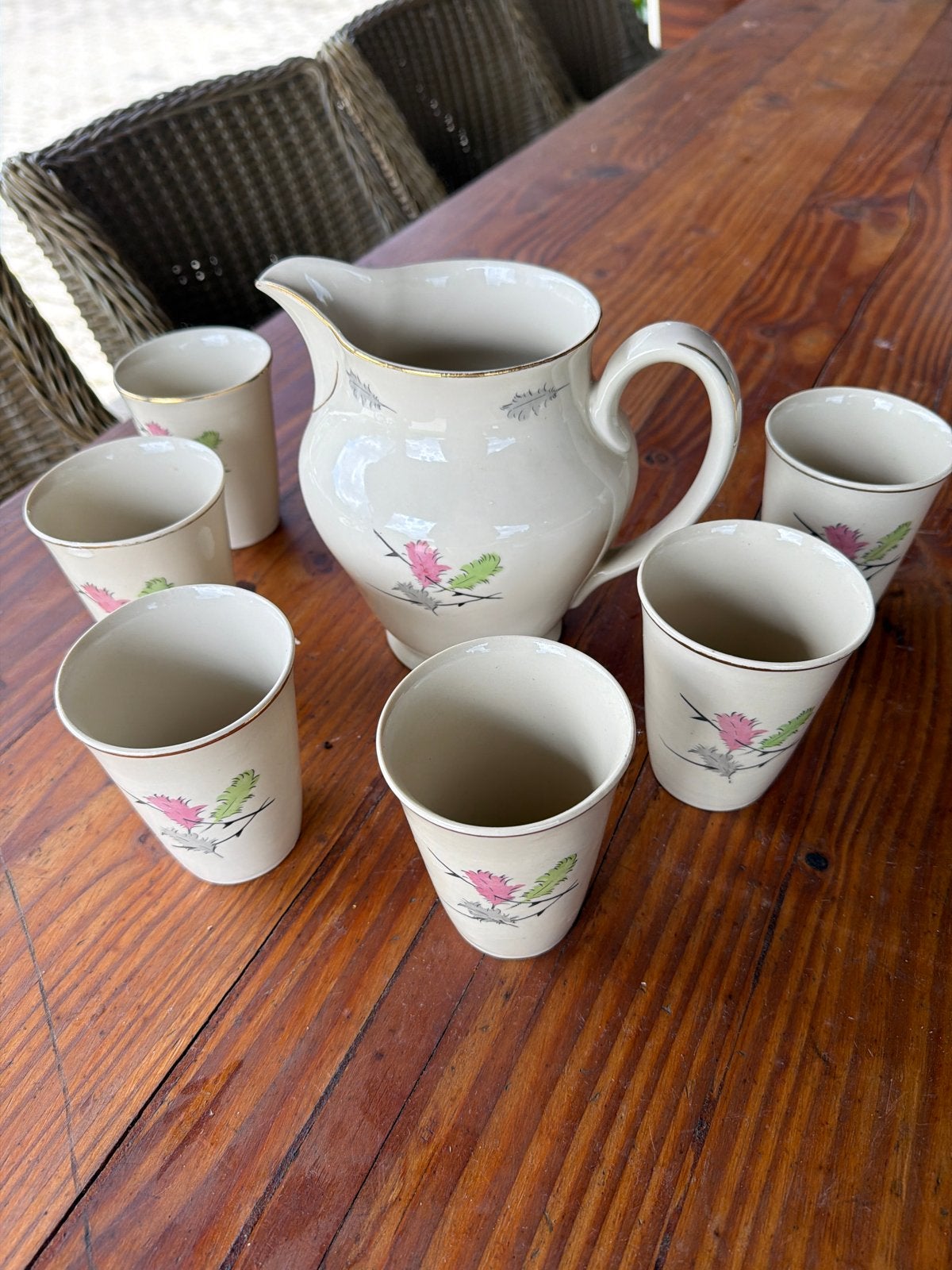 Vintage Melkstel Chodziez Polen met 6 bekers, Ophalen of Verzenden