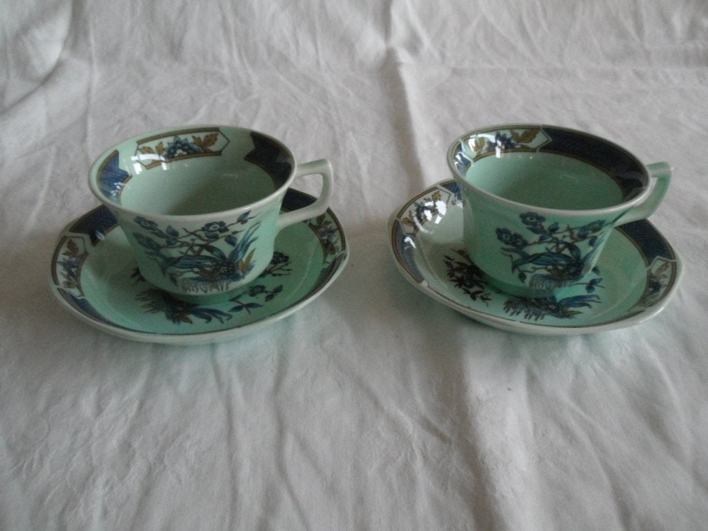 Adams Wedgwood Calyx Ware kop en schotels blauw, Gebruikt, Ophalen of Verzenden, Overige stijlen, Kop(pen) en/of Schotel(s)