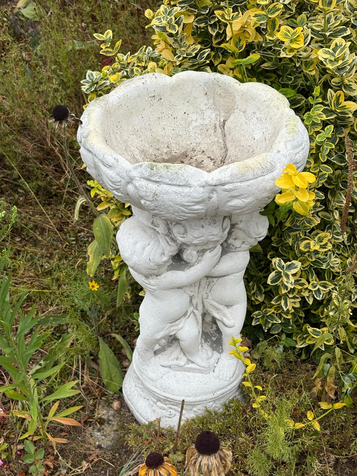 Decoratief Tuinbeeld: Klassieke Vogelbad of Plantenbak, Ophalen, Gebruikt, Beton, Engelenbeeld