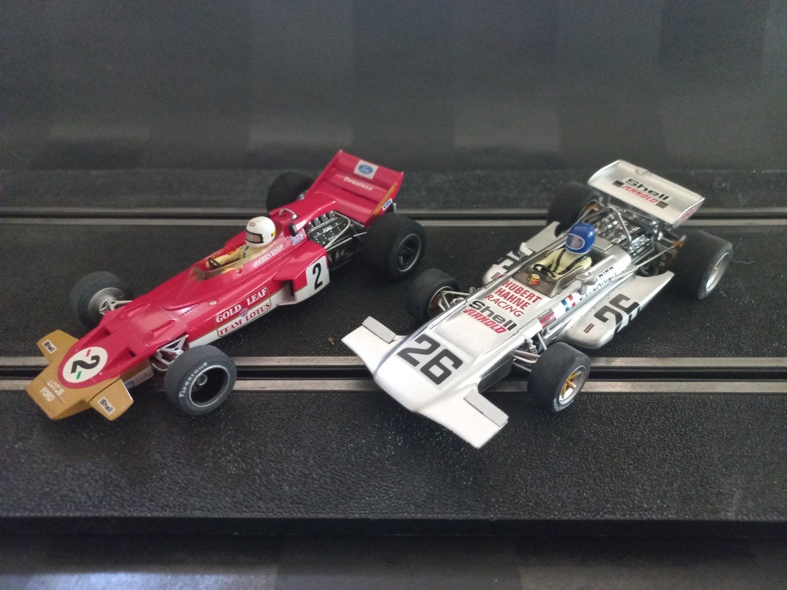 PoliCar F1 slot cars - Lotus 72 en March 701, Overige merken, Racebaan, Ophalen of Verzenden, Zo goed als nieuw
