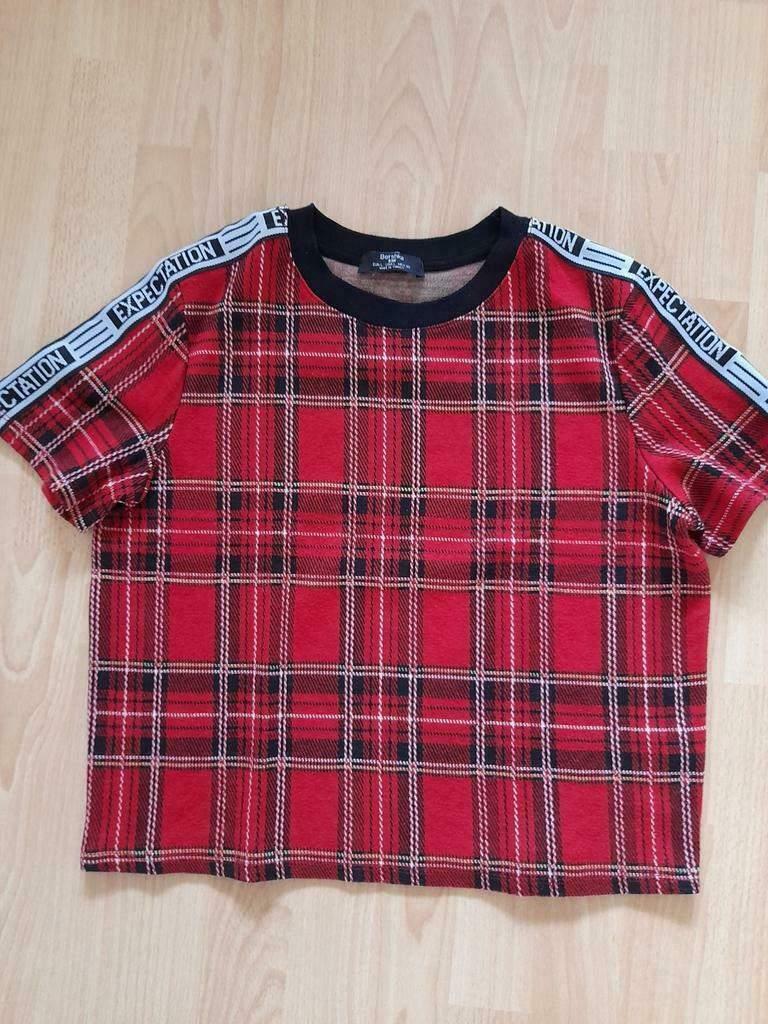 Geruite top van Bershka maat 38, Maat 38/40 (M), Zo goed als nieuw, Korte mouw, Rood