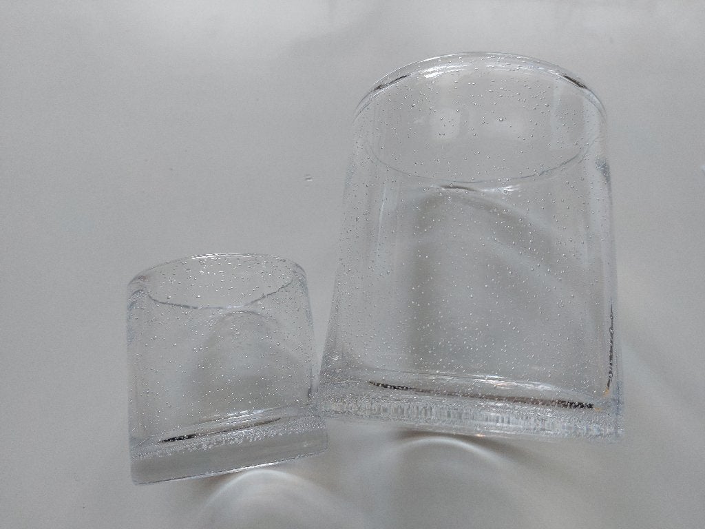 2 bij elkaarpassende waxinelichtjes met bubbels, Meerkleurig, Waxinelichthouder, Ophalen of Verzenden, Glas
