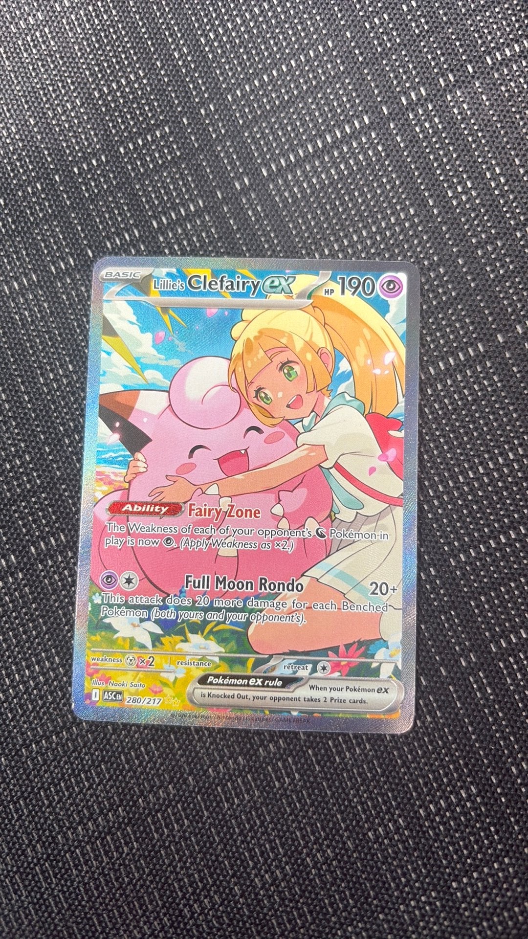 Splinter nieuw pokemon kaart 280/217 lillie’s clefairy ex, Ophalen of Verzenden, Zo goed als nieuw, Losse kaart, Foil