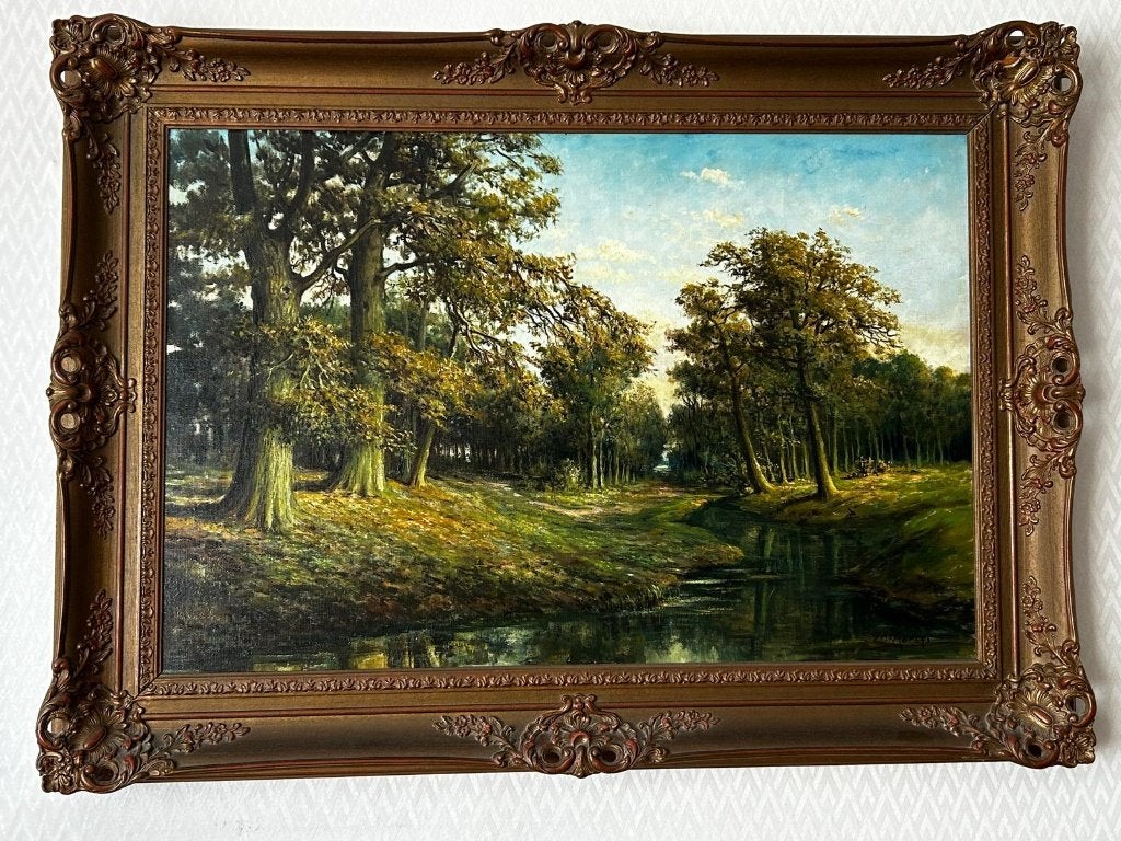 Olieverf schilderij van J.H. Rovers, Antiek en Kunst, Ophalen, Doek, Landschap, Olieverf