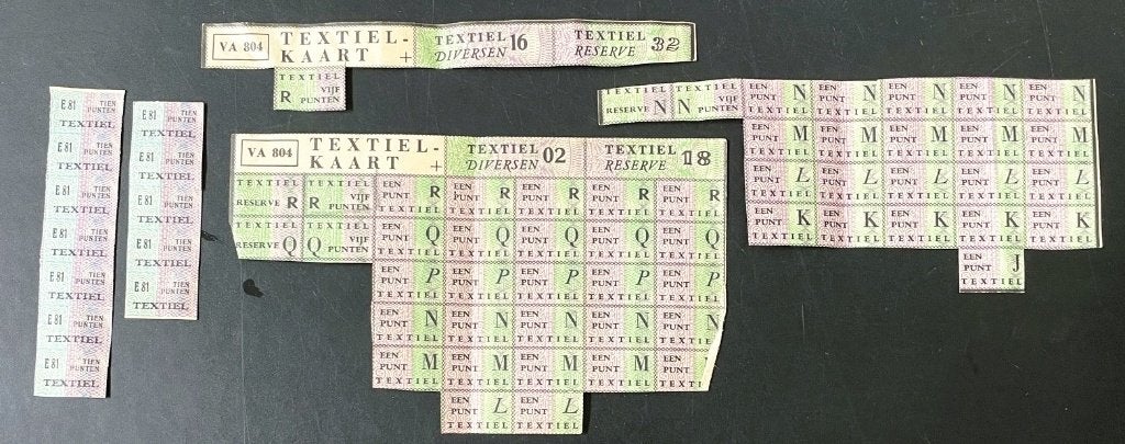 Distributiebonnen Textiel voor de Horeca uit 1949, Verzamelen, Ophalen of Verzenden, Overige soorten, Nederland, Overige typen