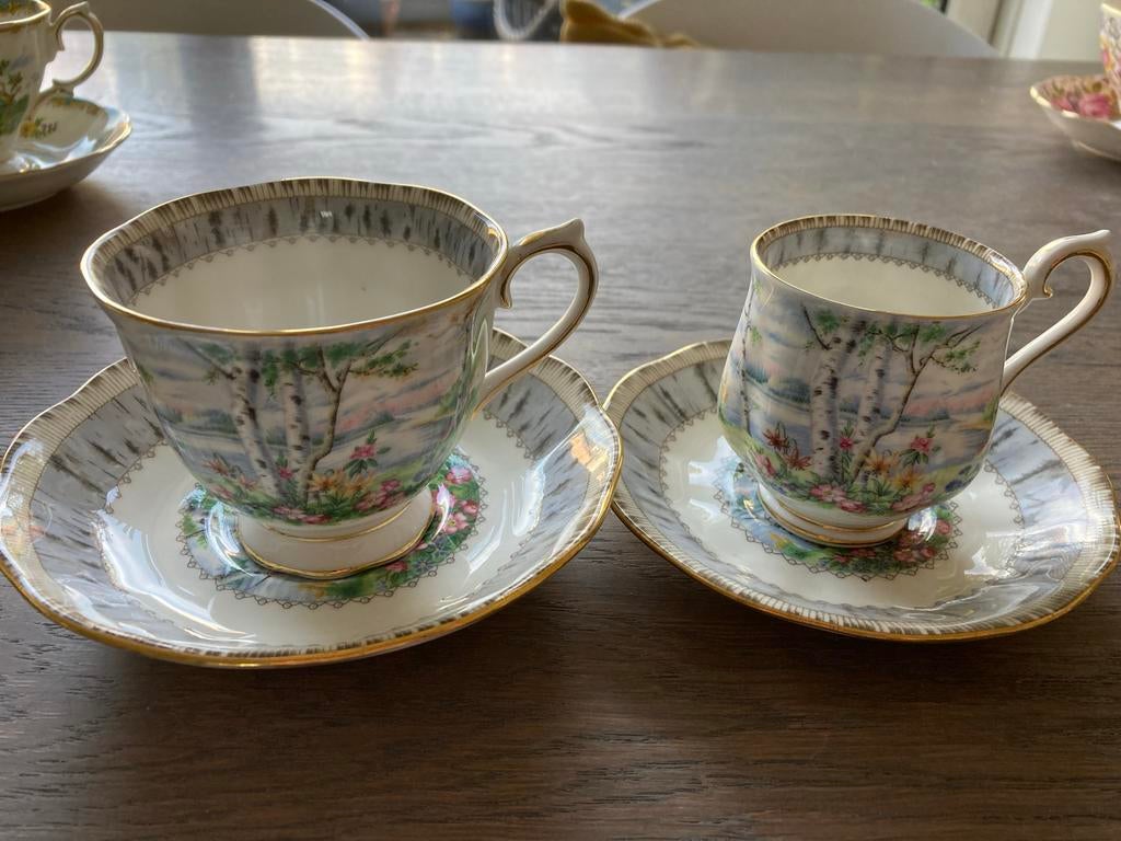 Royal Albert Silver Birch theekopjes en schotels, Ophalen of Verzenden