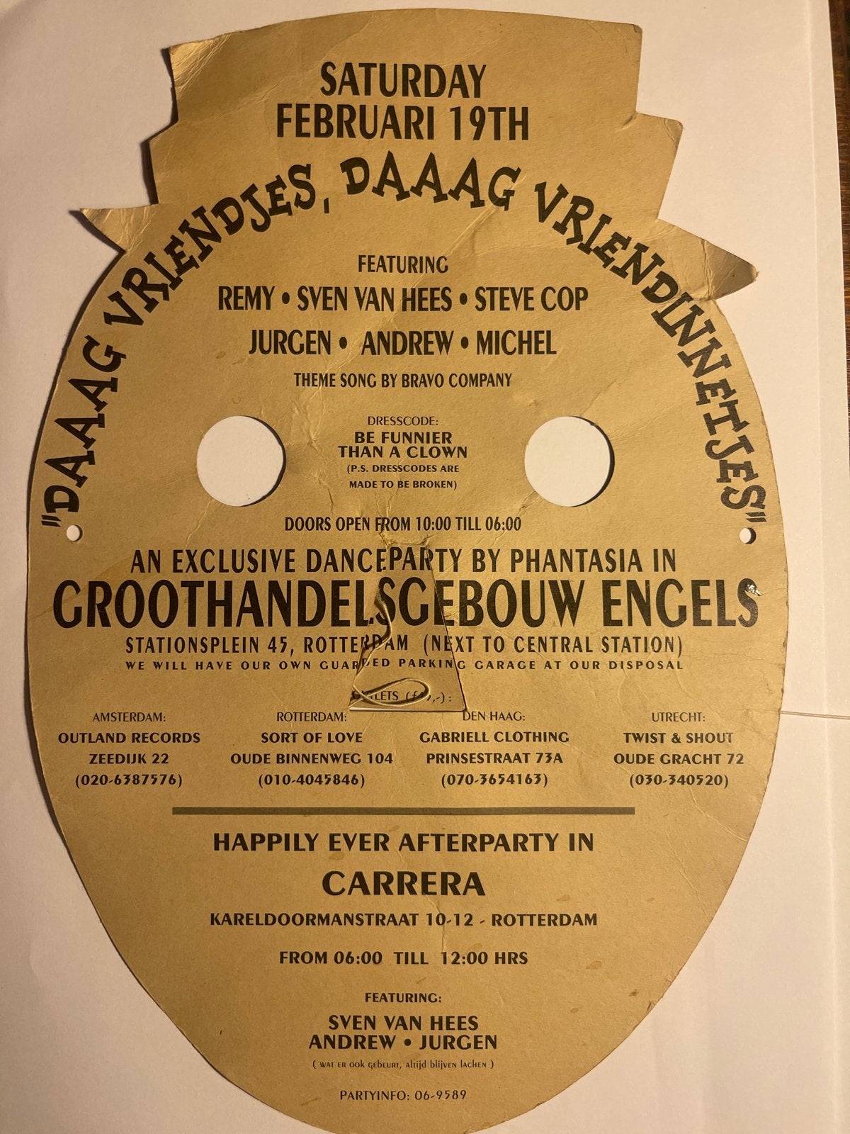 Vintage Phantasia Dance-flyer (Clown Masker) - Jaren '90, Verzenden, Gebruikt