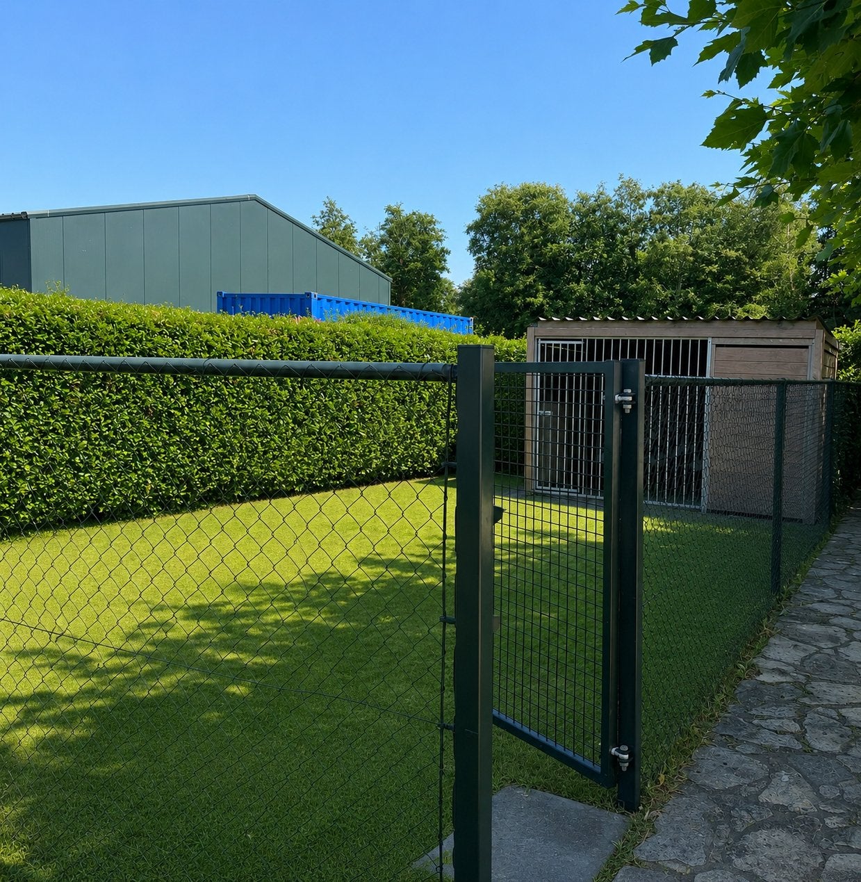Complete kennel met overdekt (nacht)verblijf, goede staat!, Dieren en Toebehoren, Hondenhokken, Ophalen, 100 cm of meer, Hondenhok