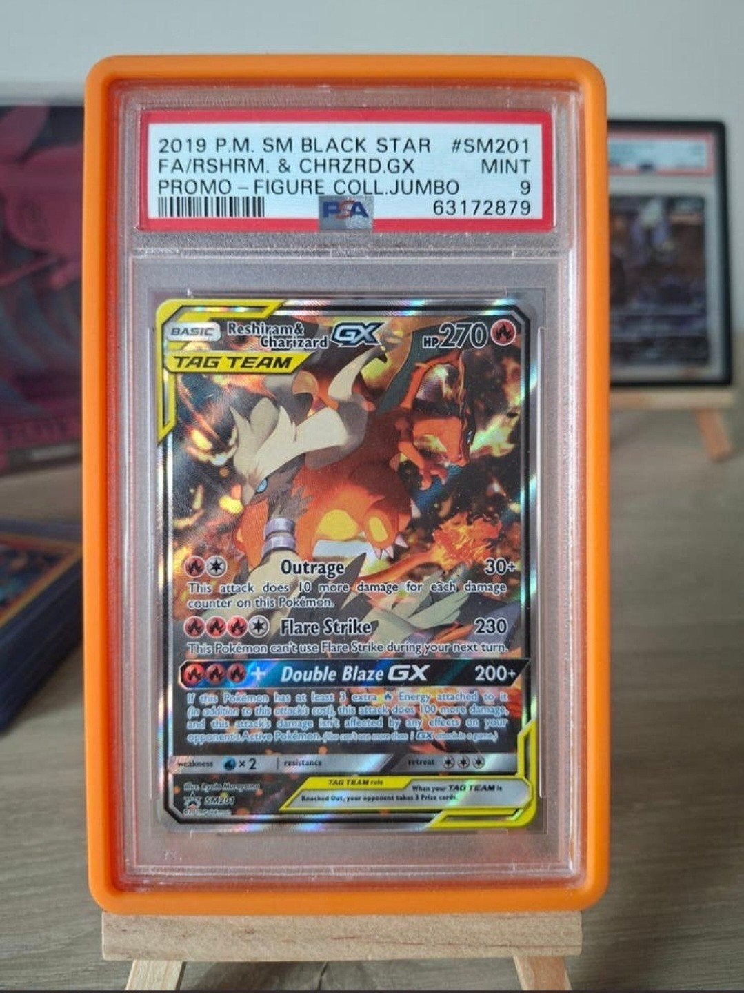 Sm201 PSA 9 Reshiram & Charizard GX TAG TEAM Pokémon, Ophalen of Verzenden, Zo goed als nieuw, Losse kaart